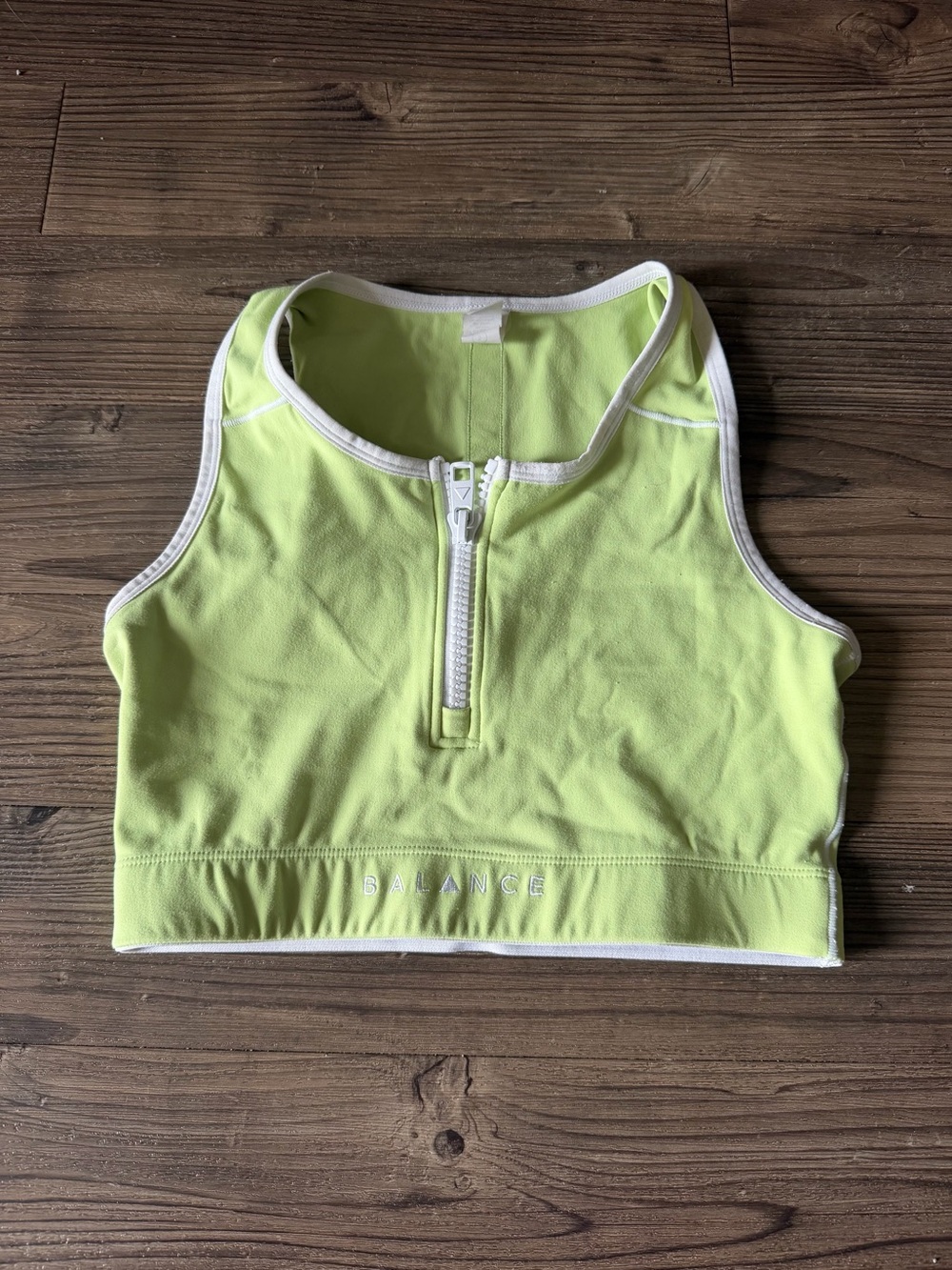 Balance Athletica Neon Yellow Zip-Front Crop Tank